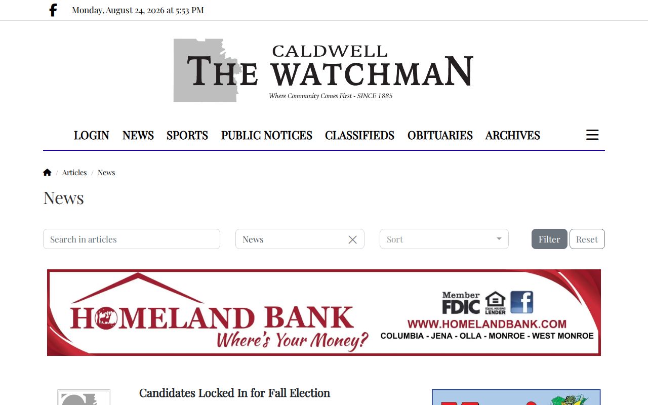 Caldwell Watchman news section for Caldwell Parish arrest reports